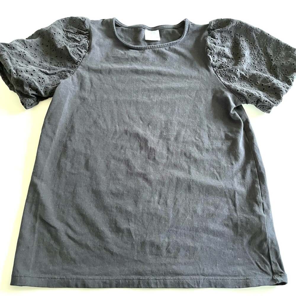 Zara girls black embroidered eyelet puff sleeve t-shirt size 10